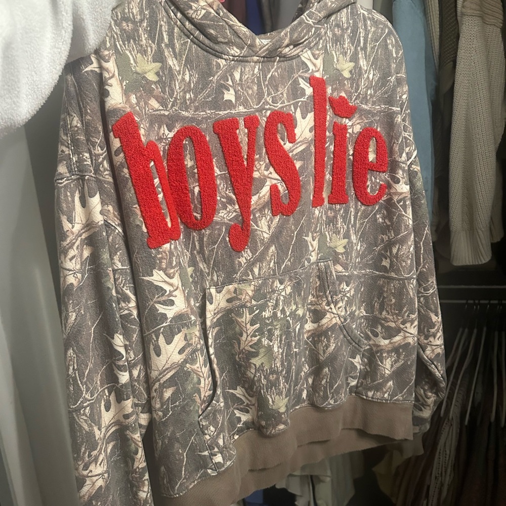 Boys Lie Camouflage Hoodie with Red Logo